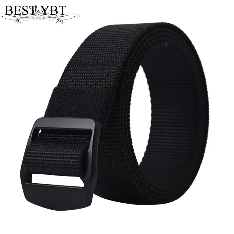 Best YBT Unisex belt high quality Black Alloy ring buckle Men belt high quality solid color Nylon Men and Women casual belt