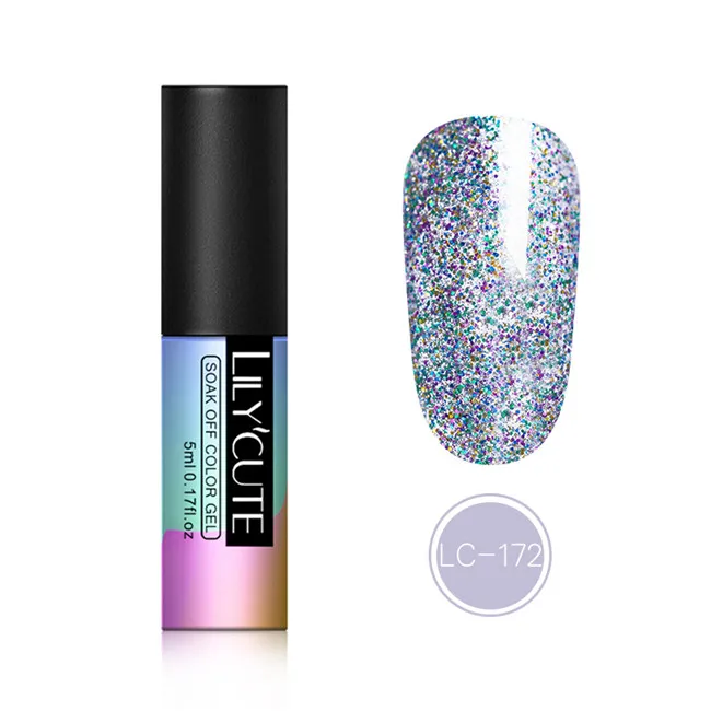 LC 172 LILYCUTE 5ml Color Gel Polish Holographic Colorful Glitter Sequins UV Soak Off Long Lasting Gel Polish Nail Art Varnish - Цвет: LC 172