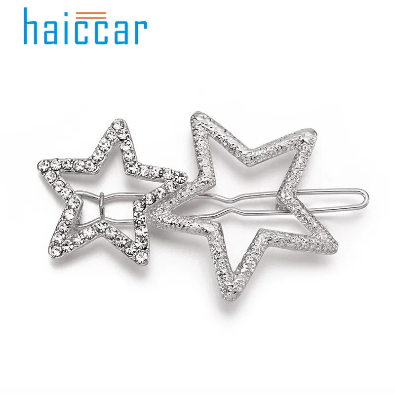 Women girl Charm Gold Silver Double five-pointed star diamond Hairpin Buckle Hairgrip Headdress birthday gift p# dropship | Красота и