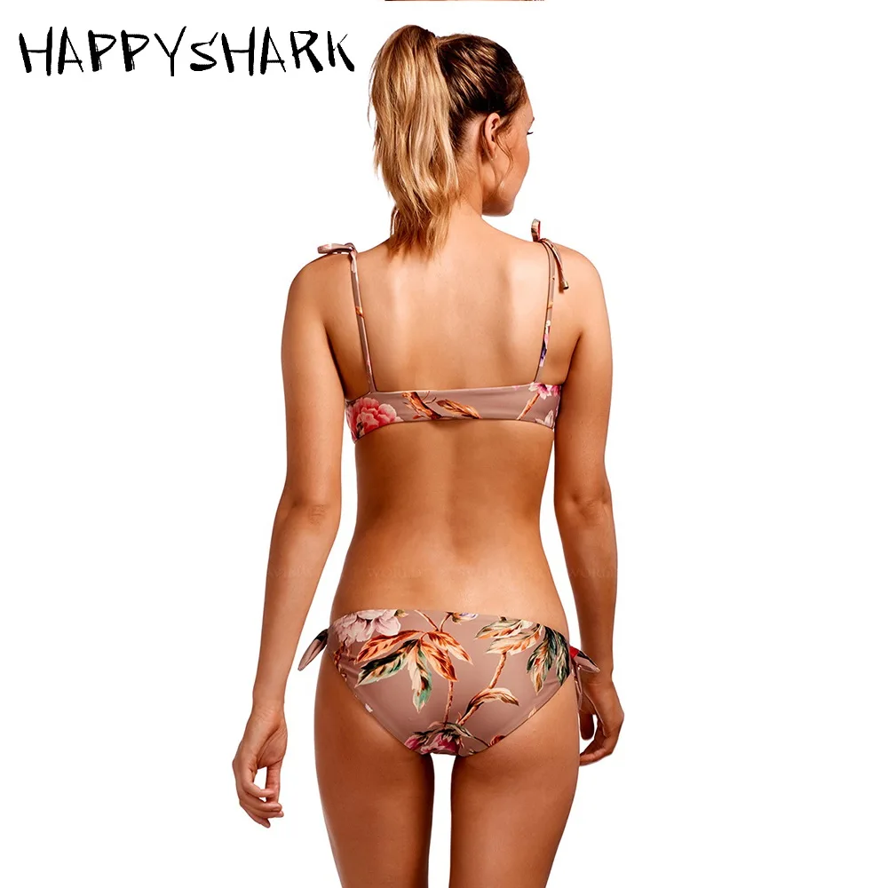 Бикини HAPPYSHARK с цветочным принтом новинка 2019 Бразильское бикини розовое стринги