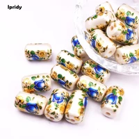 free shipping 10pcslot cylinder pearl white japan painting vintage japanese colored drawing beads the bottom of flower pattern
