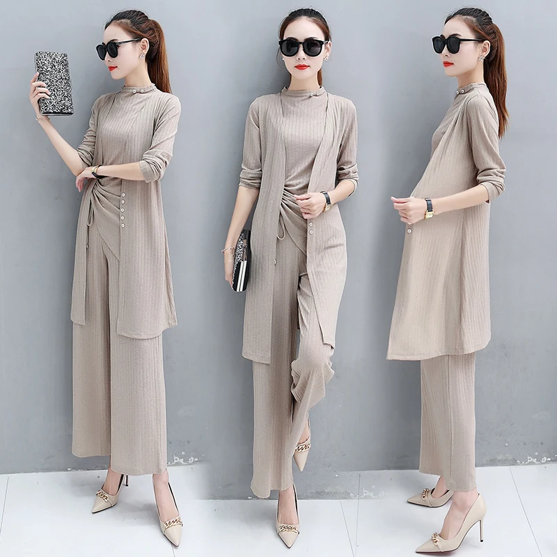 Женский трикотажный костюм с широкими штанами комплект 2 шт. из двух предметов