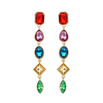 Red Green Yhpup красочные модные брендовые темпераментные серьги из смолы с кристаллами Длинные Цепочки Серьги с драгоценными камнями для женщин и девушек вечерние ювелирные изделия - Окраска металла: Red Green
