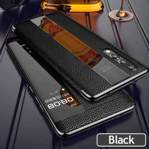 Для huawei P20 Pro чехол из натуральной кожи для huawei p20 защита телефона Гибридный windows view настоящий кожаный чехол p20 умный чехол s - Цвет: black