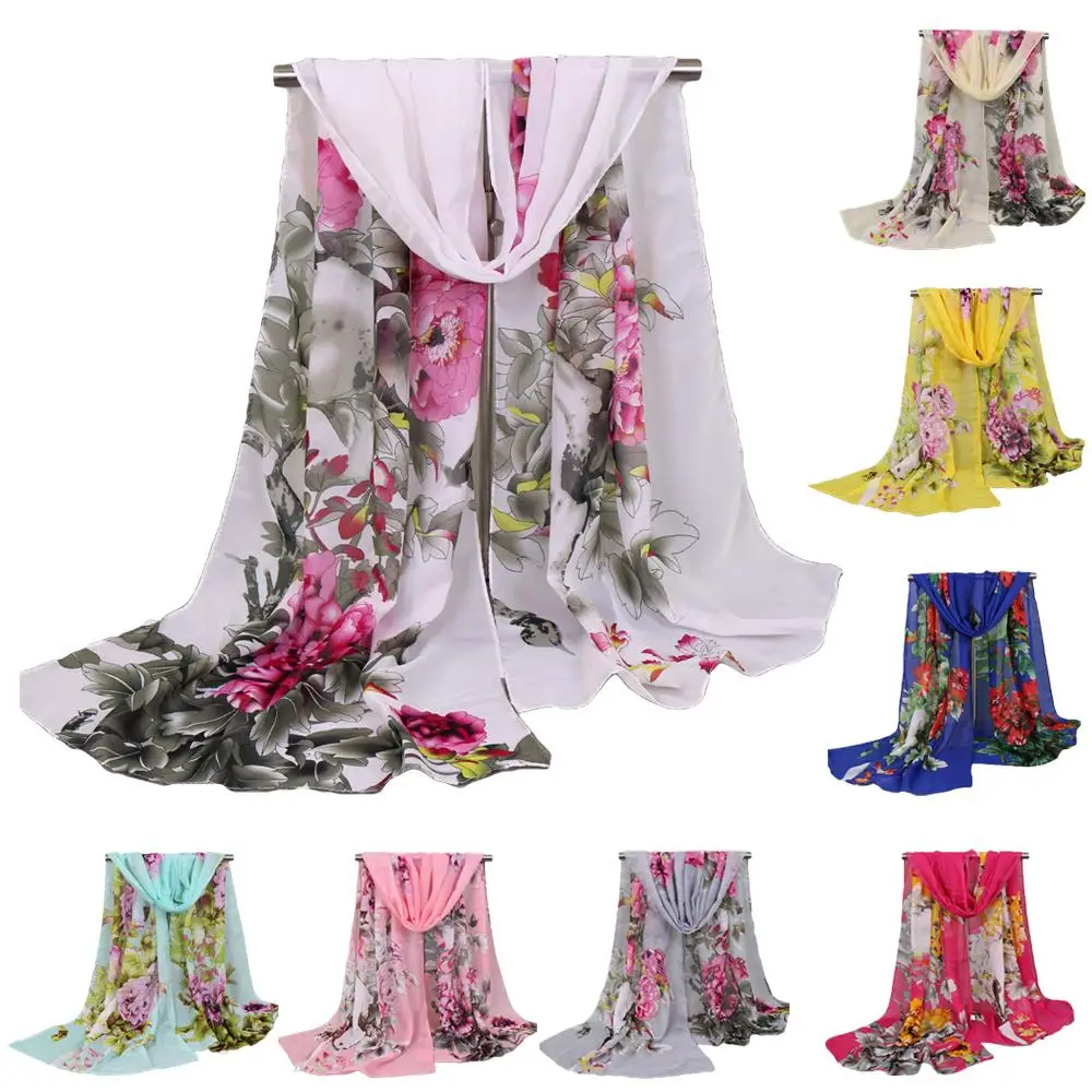 Женский шарф с цветочным принтом длинная шифоновая шаль женские шарфы удобный