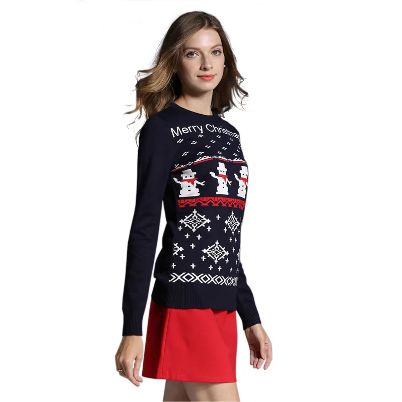 Women's Christmas Sweater Pullover New Year Cute Girls Reindeer/Snowman Pattern Embroidery Knitted Party Casual Jumper | Женская