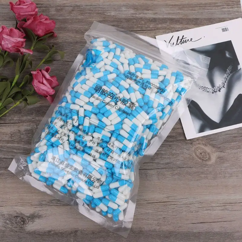 1000 Pcs Blue-white Hard Gelatin Empty Capsules Joined Or Separated 0# | Refillable Bottles