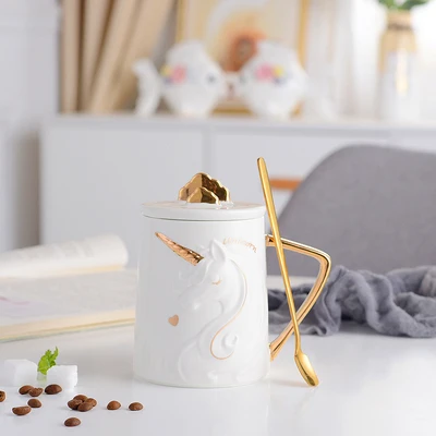 B OUSSIRRO, европейский стиль, кружка, простое животное, единорог, узор, керамика, кофейная Крышка для кружек и ложек, рождественский подарок для друзей - Цвет: B