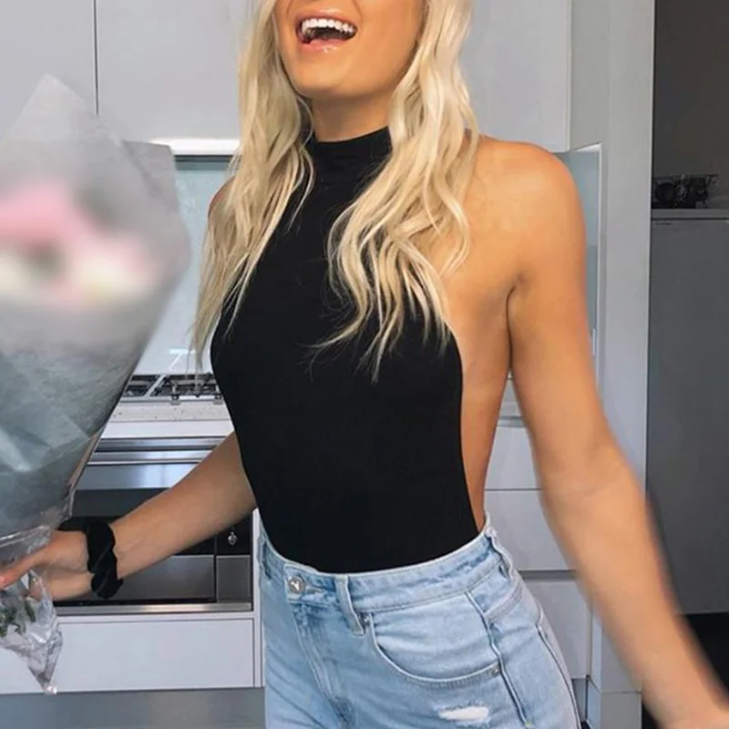 Женские Боди однотонные вечерние летняя блузка на бретелях с вырезом комбинезон