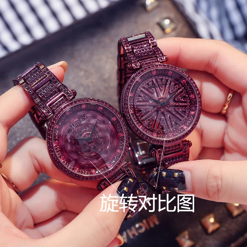 Часы для бега с бриллиантовым камнем женские фиолетовые стальные часы часов