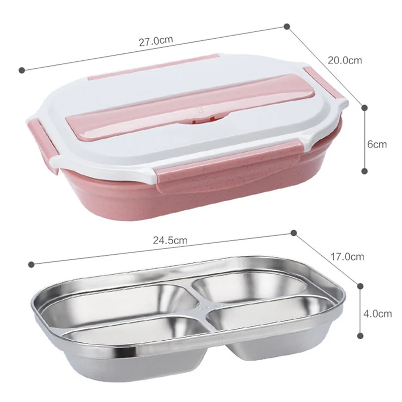 QuickDone пшеничной соломы Нержавеющая сталь бенто ланч бокс с отделениями