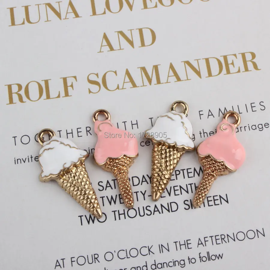 

Ice Cream Enameled Pendant 15*29 mm 10 pcs Trendy Alloy Enamel Charms Lovely DIY Pendant Handmade Jewelry for Necklace Bracelet