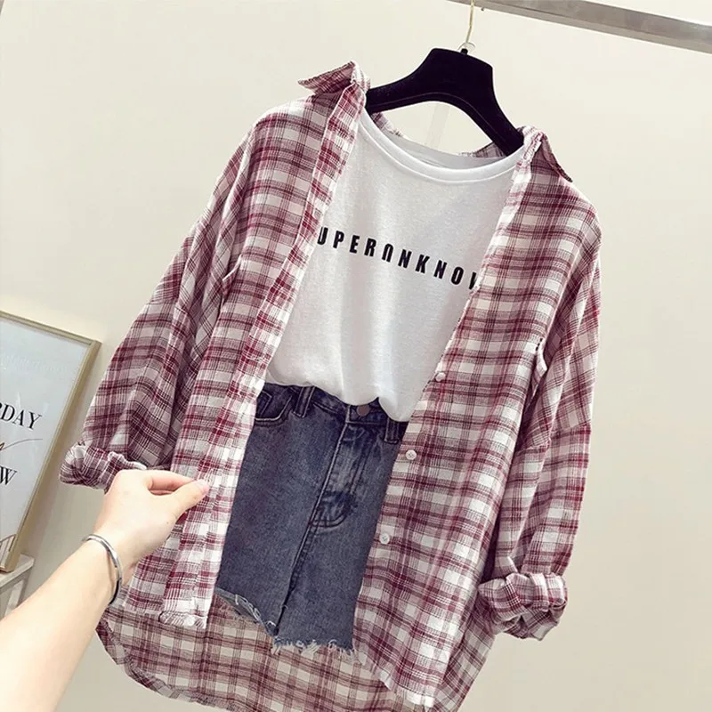 Новая Корейская женская рубашка Harajuku BF осенняя версия свободная с длинным