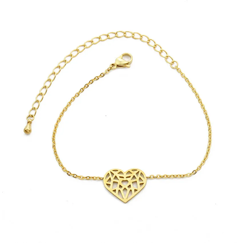 Unique Design Hollow Love Heart Shaped Bracelet Stainless Steel Chain Link Statement Jewelry Cut Out Ketting Hanger Hart Pulsera|bracelet stainless