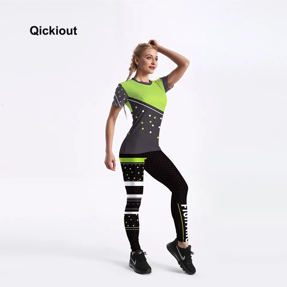 Женский летний костюм Qickitout зеленый с футболкой и леггинсами сексуальные длинные