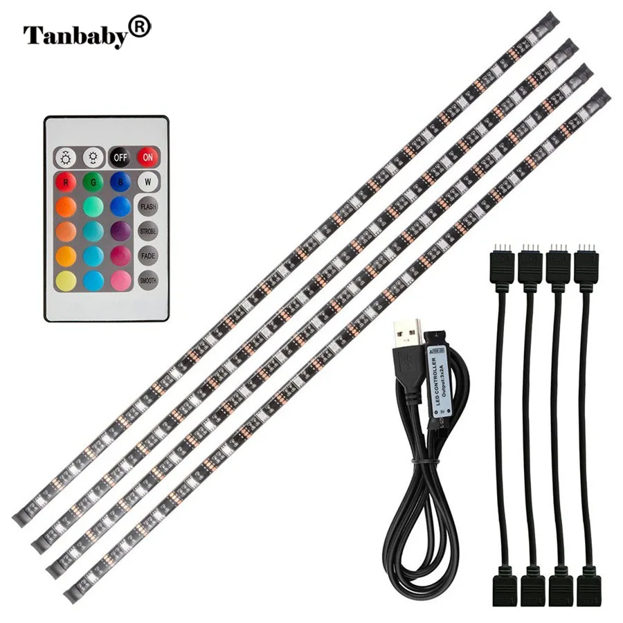 2 м ТВ СВЕТОДИОДНЫЙ светильник RGB DC5V USB лампа SMD 5050 водонепроницаемый гибкий светодиодный светильник с пультом дистанционного управления для ТВ подсветки