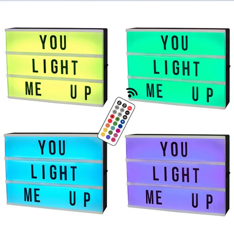 RGB Led Night Light A4 A5 LED Cinematic Light Box with DIY 90PCS Letters Cards AAA Battery Powered/USB Cinema Lightbox Lamp