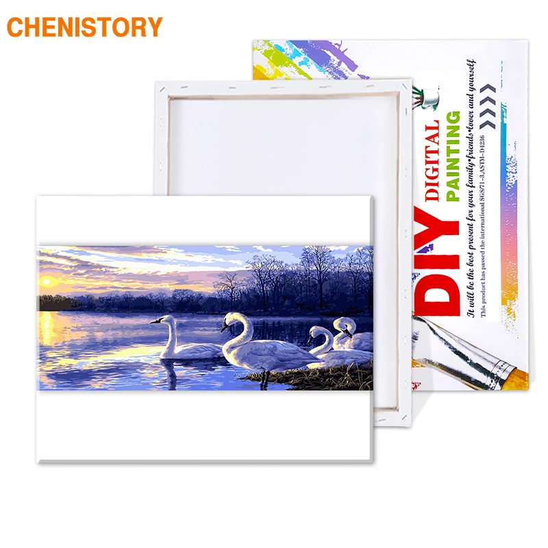 CHENISTORY большой размер 60x120 см Рамка DIY Краска по номерам Лебедь закат животные