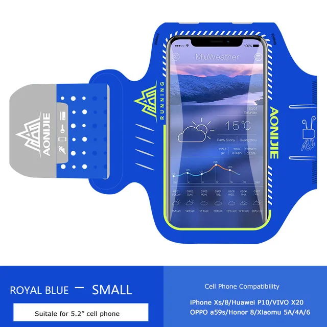 Royal Blue Small AONIJIE Нескользящая Светоотражающая спортивная повязка на руку для iPhone 6 p/7 p huawei Mate9 нарукавная повязка 6,0 дюймов Универсальный чехол для бега велоспорта спортзала - Цвет: Royal Blue Small