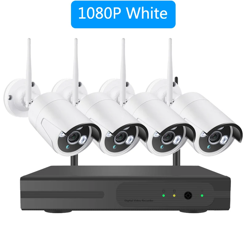 4CH 1080P White Беспроводная система видеонаблюдения 1080P Аудио запись 2MP 4CH NVR Водонепроницаемая наружная wifi CCTV камера система видеонаблюдения Комплект - Цвет: 4CH 1080P White