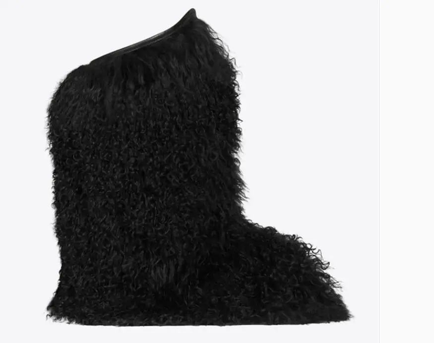 

Hot Fashion Black/apricot Flock Mid-Calf Shoes Slip-On Round Toe Flat With Snow Boots Riband Big Size Women's Boots