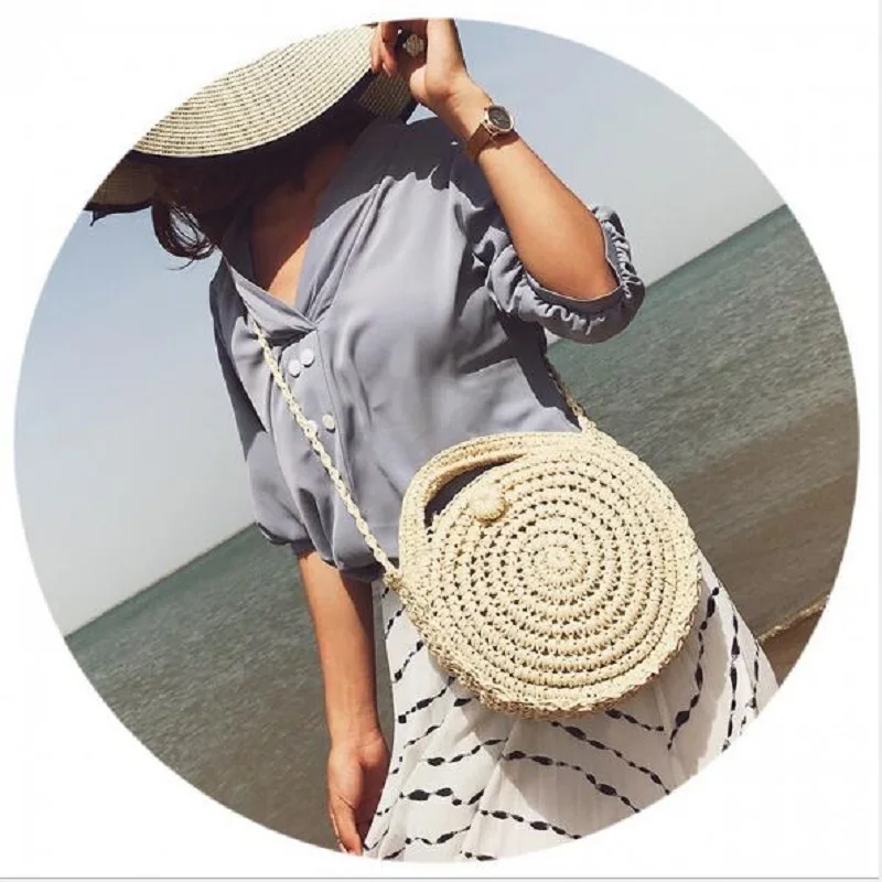 Women Woven Straw Round Handbag Retro Rattan Shoulder Bag Boho Summer Beach Messenger Bags Fashion Designer Female Totes | Багаж и сумки