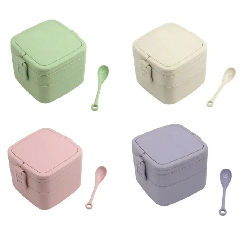 Квадратный двухслойный Ланч бокс из эко соломы (может использоваться в