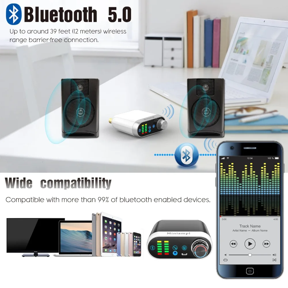HiFi мини Bluetooth 5,0 MP3 плеер беспроводной аудио приемник Класс D Цифровой усилитель USB звуковая карта 50 Вт* 2 домашняя аудио поддержка AUX/USB