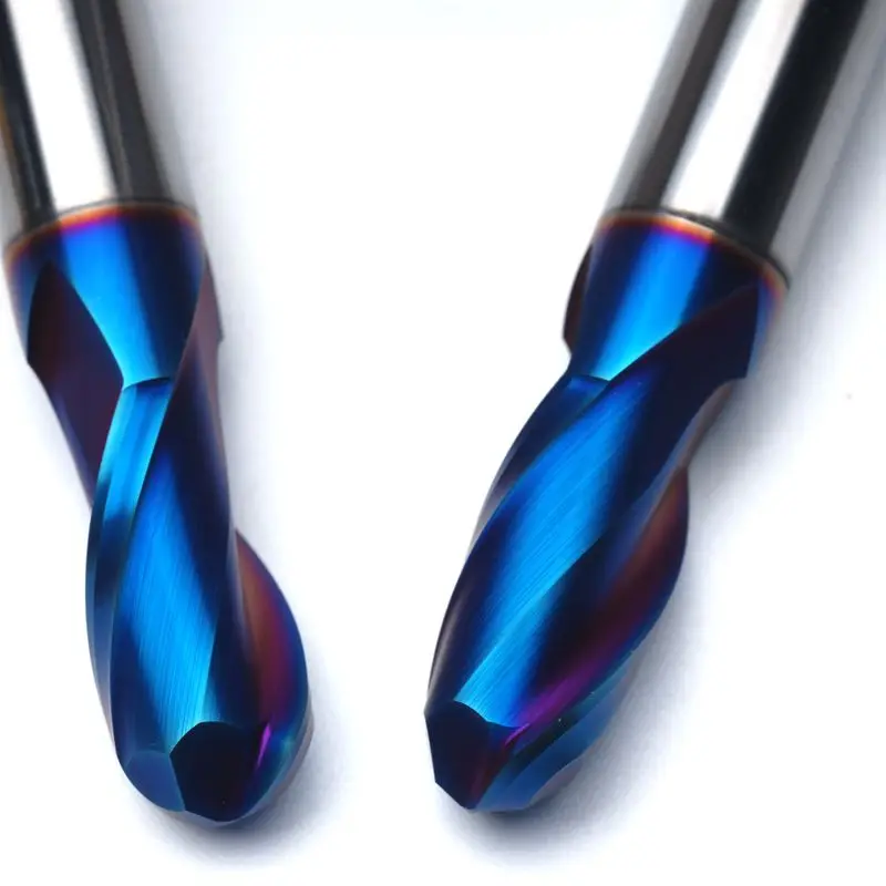 

HRC65 Blue NaCo Coated R1*4*D4*50 Solid carbide Ball nose end mill 2 flute end mills with straight shank milling cutter