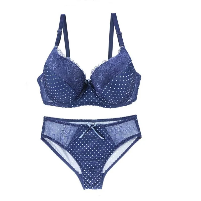 Синий KYLIE розовый женский плюс размер сексуальный бюстгальтер и трусики наборы пуш-ап нижнее белье комплект бюстгальтер нижнее белье Brallete Femma кружевной бюст интимный - Цвет: Синий