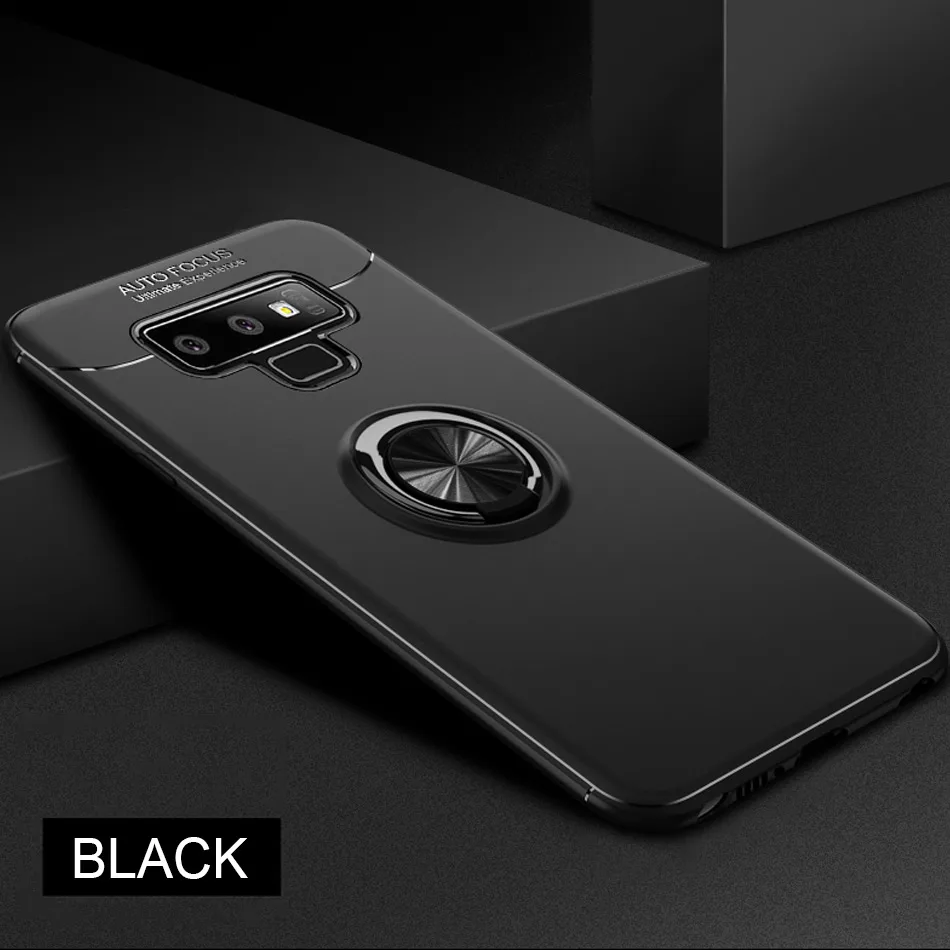 Black Роскошный противоударный чехол с кольцом-кронштейном для samsung Galaxy S8 S9 PLus, полный Чехол для samsung Note 8 9, мягкий силиконовый чехол с держателем из ТПУ - Цвет: Black