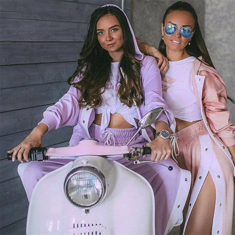 InstaHot осенний дизайн женский комплект из 2 шт., 4 цвета есть фиолетовый цвет худи с пуговицами укороченные штаны женские повседневные комплекты, мода зимы