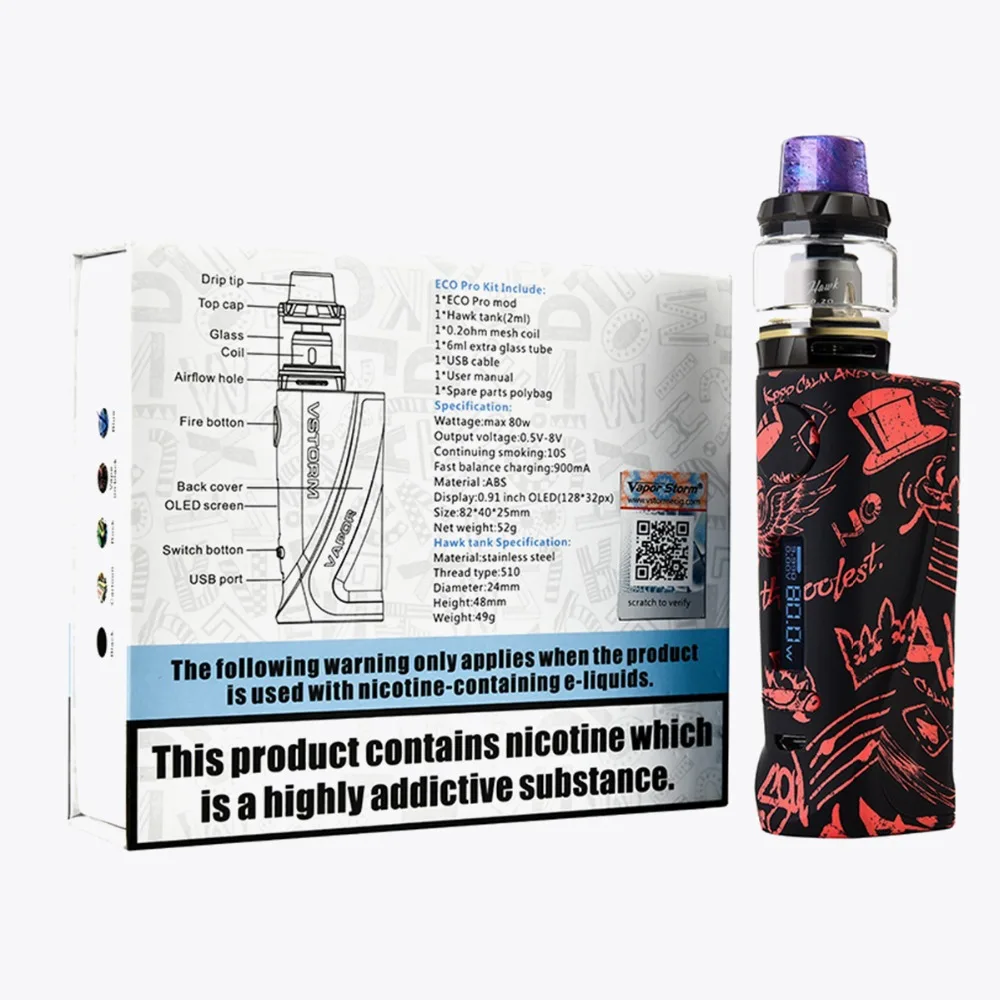 Электронная сигарета Vapor Storm ECO PRO HAWK Kit TC Box Mod 80 Вт Lion RDA Tank 3 Stage с контролем