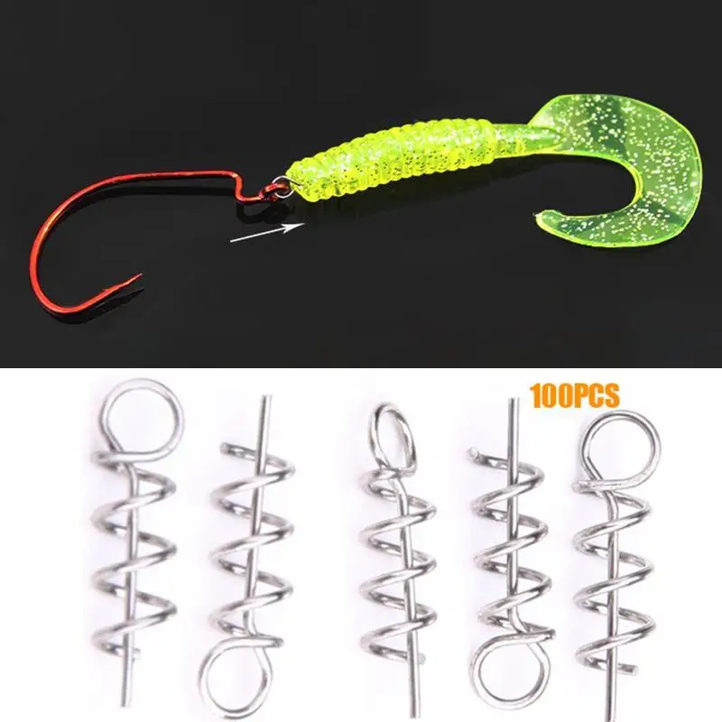 100 шт./лот мягкие приманки рыболовные крючки пружинный замок из нержавеющей стали