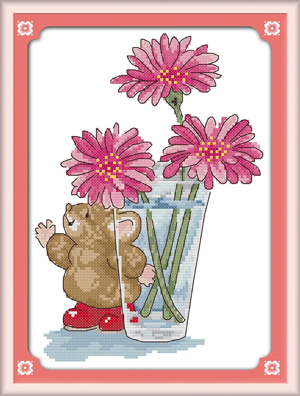 

Brother mouse cross stitch kit cartoon flower 18ct 14ct count canvas stitches embroidery DIY handmade needlework plus