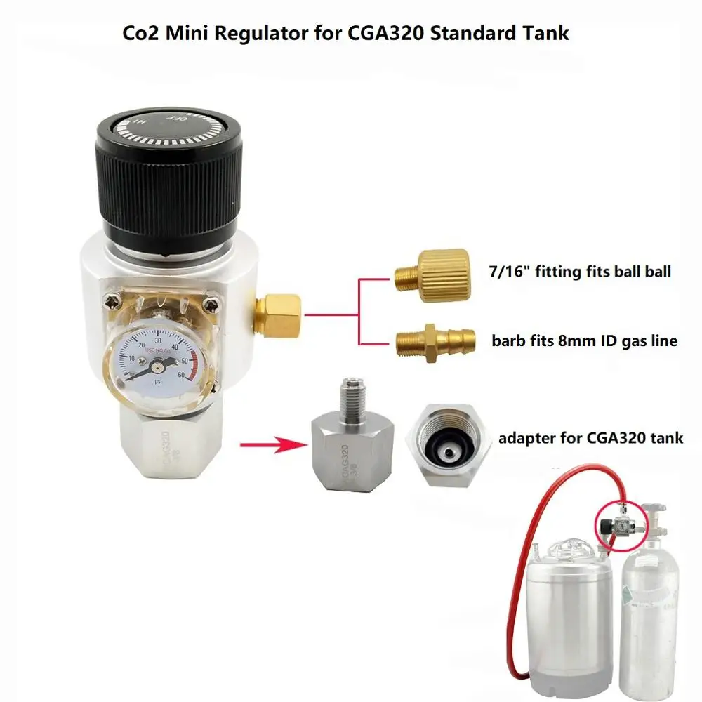 Co2 мини газовый регулятор, Sodastream, пейнтбол, CGA320, W21.8 бак, одноразовый адаптер картриджа для домашнего пивоварения Cornelius/Corny Keg - Color: to CGA320 tank