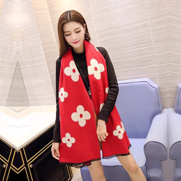 Роскошный брендовый женский шарф 2017 Модный зимний с цветами длинный