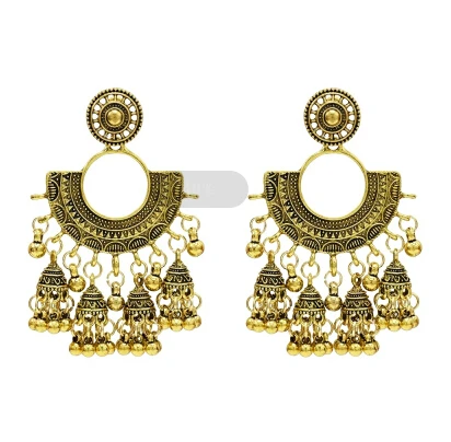 5284d Индийские окисленные серьги Jhumka Jhumki, индийские ювелирные изделия для женщин, золотые, серебряные, длинные серьги с кисточками, с ушками, для афганского, египетского, турецкий Цыганский - Окраска металла: 5284d
