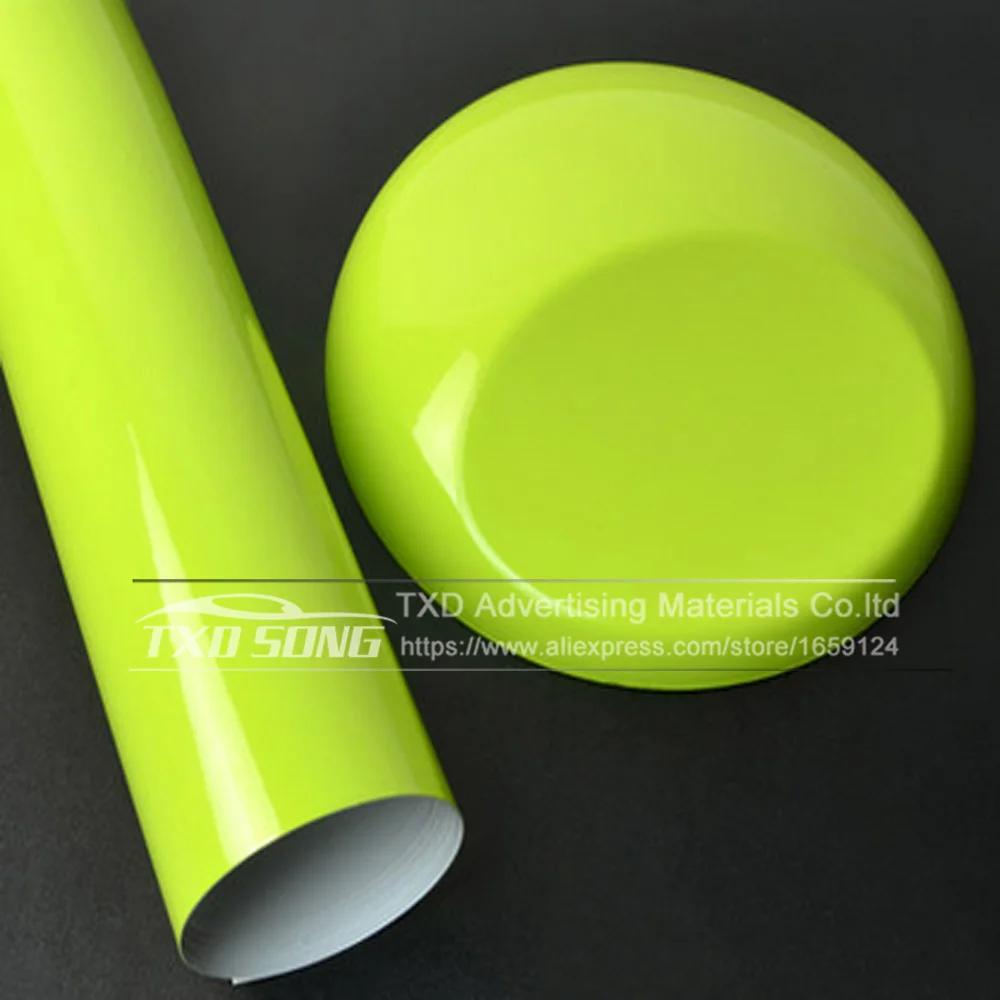 lime green 10/20 Вт, 30 Вт/40/50/60*152 см Высокое качество желтый глянцевый виниловая пленка блеск желтый винил Обёрточная бумага пузырьков автомобиля Обёрточная бумага ping - Название цвета: lime green