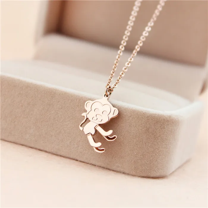 

YUNRUO New 3D Monkey Pendant Necklace 316L Titanium Steel Rose Gold Color Fashion Woman Jewelry Gift Never Fade Free Shipping