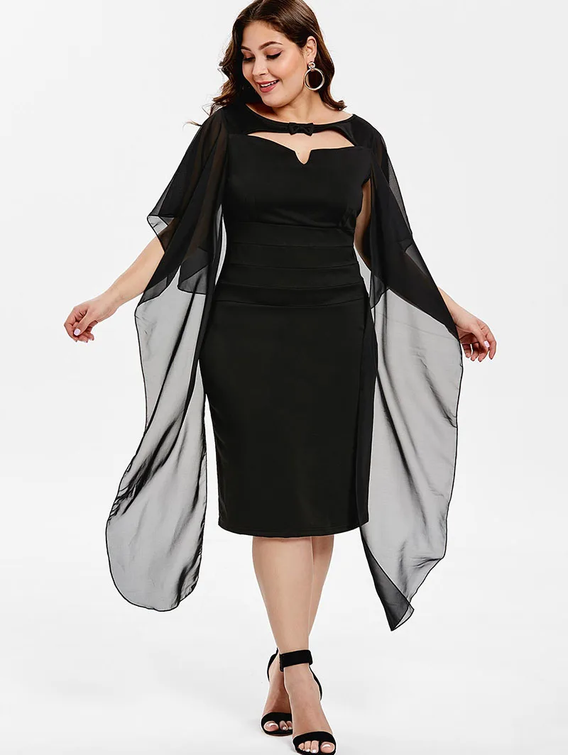 PlusMiss размера плюс XXXXXL элегантная шифоновая шаль Платья для вечеринок женская одежда Robe Femme XXXXL XXXL XXL Черная; большого размера платье миди