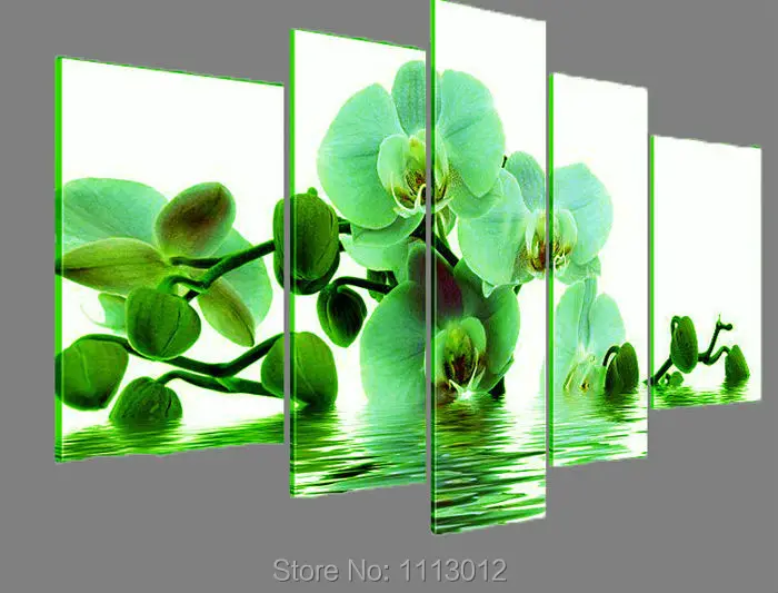

100% Hand Painted 5 Piece Set Modern Green Flower Oil Painting On Canvas Home Wall Decoration Modern Art Picture For Living Room