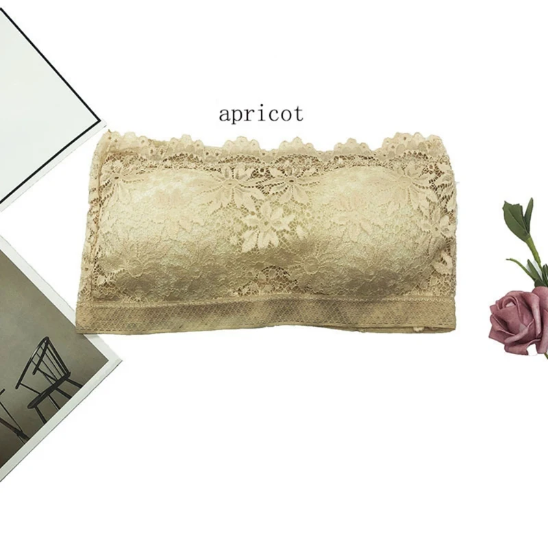 

Fashion Women Bra Lace Floral Full Cup Strapless Wire Free Wrapped Chest Female Bras One Size
