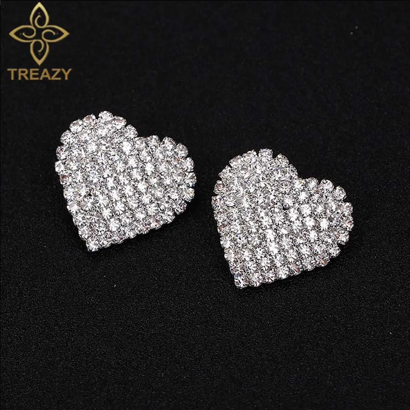 Heart--2.7cmx2.7cm TREAZY серебряного цвета со стразами Sqaure/круглый/сердце серьги гвоздики для женщин модные свадебные украшения для выпускного подарки Femme Brincos - Окраска металла: Heart--2.7cmx2.7cm