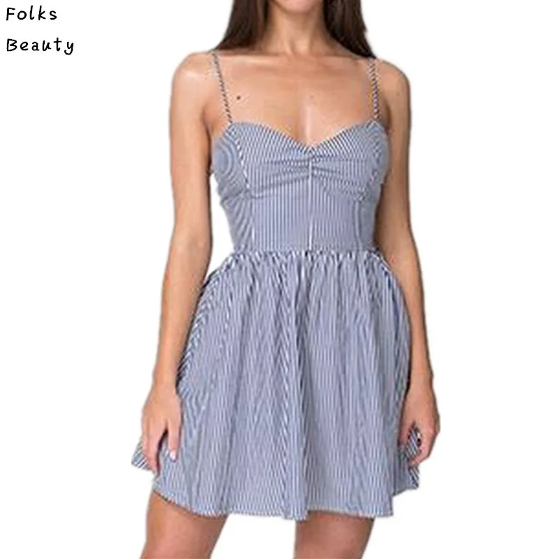 Летнее платье на бретельках Модные Полосатые бандажные женские сексуальные