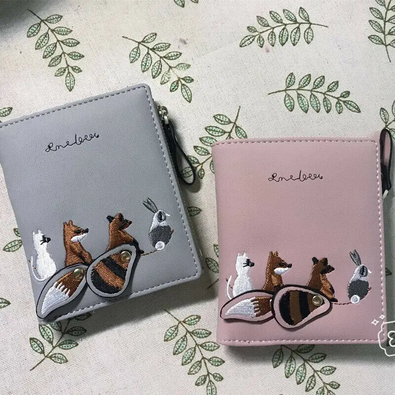 Модный женский кожаный кошелек с мультяшным рисунком короткий на молнии