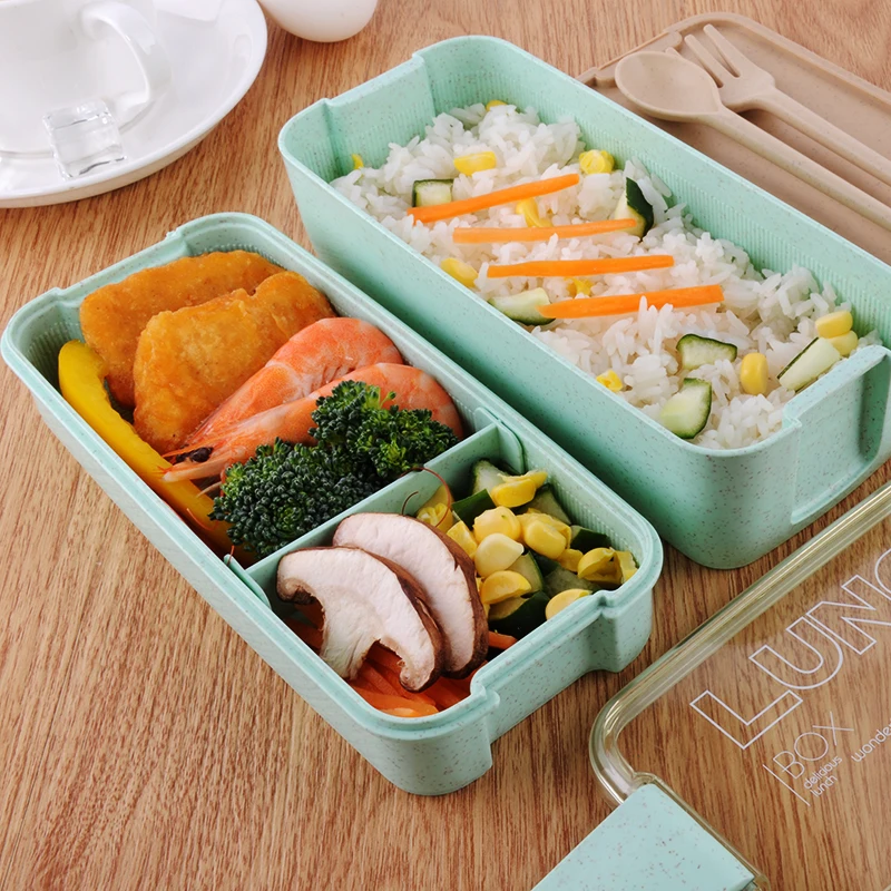 Новые 3 яруса Коробки для обедов пшеничной соломы Bento микроволновая посуда Еда