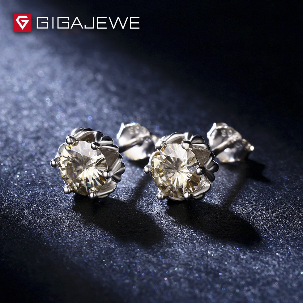 GIGAJEWE всего 1.2ct шампанское Алмазный тест прошел Moissanite Специальные Серьги