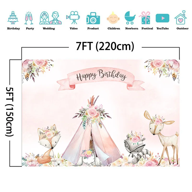 Фон для фотосъемки с цветком в стиле бохо изображением лисы и леса Вечерние