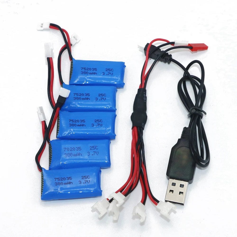 5 шт. 3 7 В 240 мА/ч 350 380 500 600 650 литий полимерный аккумулятор с USB кабелем зарядное